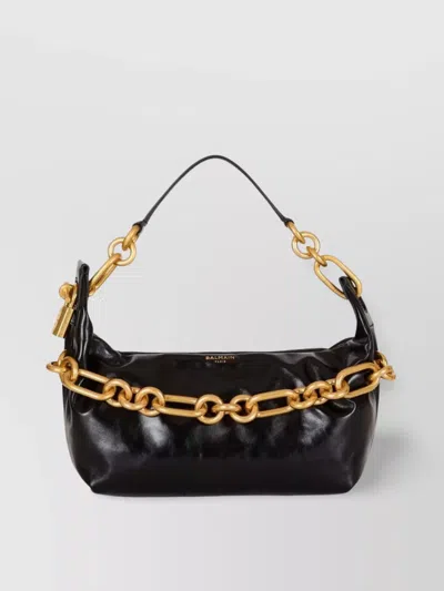 Balmain Medium Leather Shoulder Bag With Chain Strap