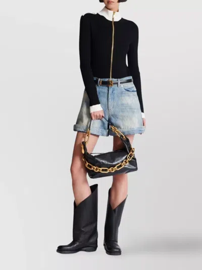 Balmain Medium Leather Shoulder Bag With Chain Strap