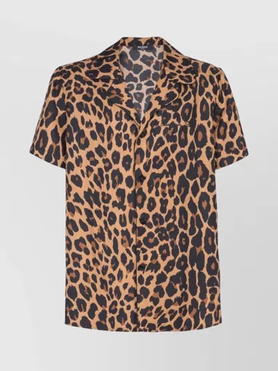 Balmain Leopard Print Silk Bowling Shirt In Animal Print
