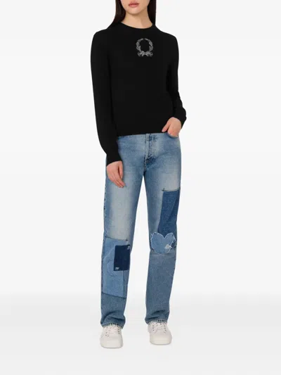 Moschino Laurel Crown Embroidered Logo Sweater In Black