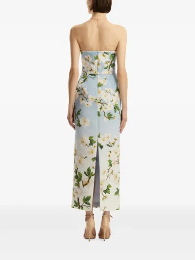 Oscar De La Renta Ombr Cherry Blossom Strapless Gown In Blue