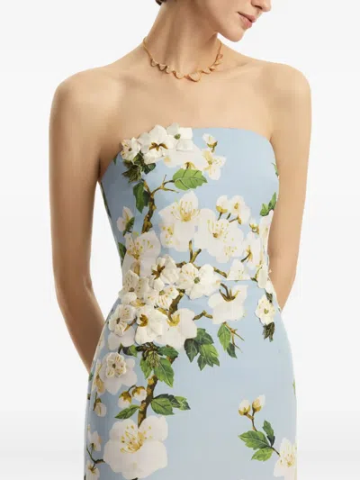 Oscar De La Renta Ombr Cherry Blossom Strapless Gown In Blue