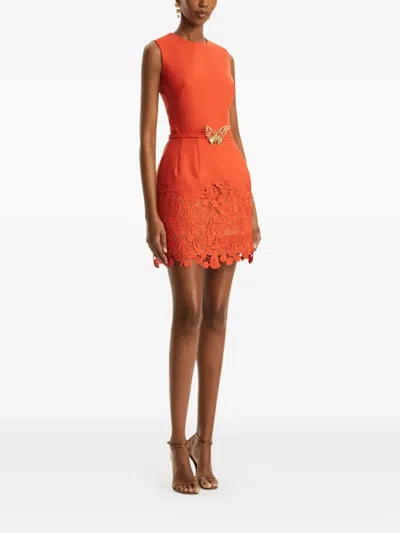 Oscar De La Renta Guipure Lace Mini Dress In Orange