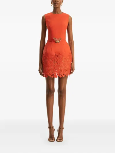 Oscar De La Renta Guipure Lace Mini Dress In Orange