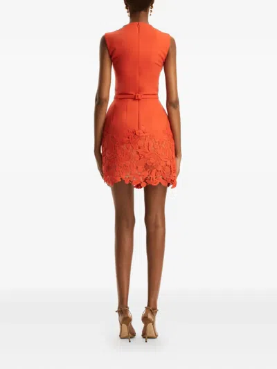 Oscar De La Renta Guipure Lace Mini Dress In Orange