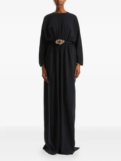Oscar De La Renta Belted Stretch-silk Maxi Dress In Black