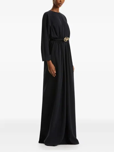 Oscar De La Renta Belted Stretch-silk Maxi Dress In Black