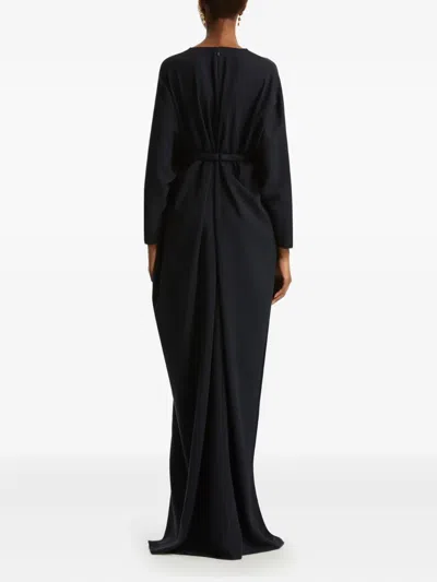 Oscar De La Renta Belted Stretch-silk Maxi Dress In Black