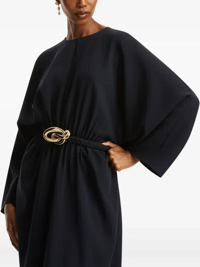 Oscar De La Renta Belted Stretch-silk Maxi Dress In Black