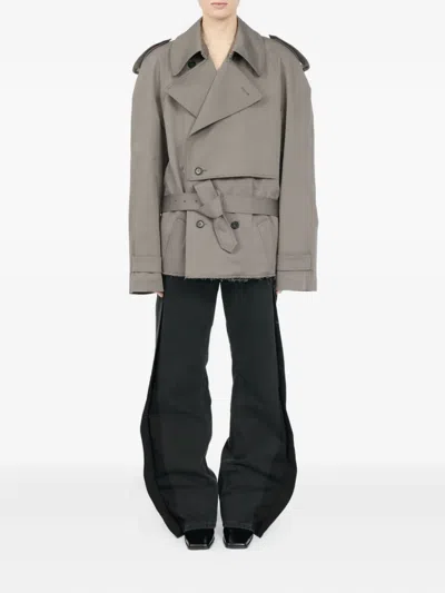 Mm6 Maison Margiela Stretch Cotton Trench Coat With Belted Waist In Gray