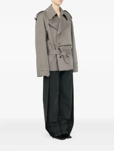 Mm6 Maison Margiela Stretch Cotton Trench Coat With Belted Waist In Gray