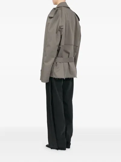 Mm6 Maison Margiela Stretch Cotton Trench Coat With Belted Waist In Gray