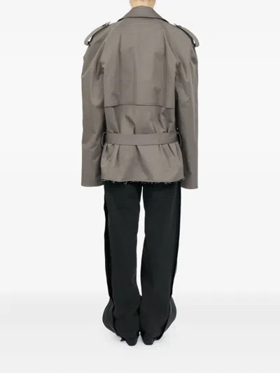 Mm6 Maison Margiela Stretch Cotton Trench Coat With Belted Waist In Gray