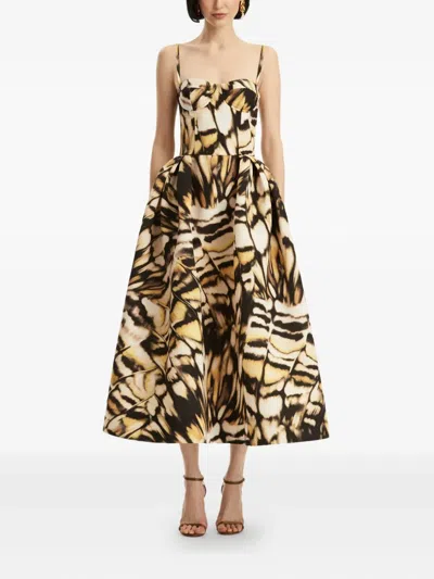 Oscar De La Renta Butterfly Faille Bustier Tea-length Dress In Multi