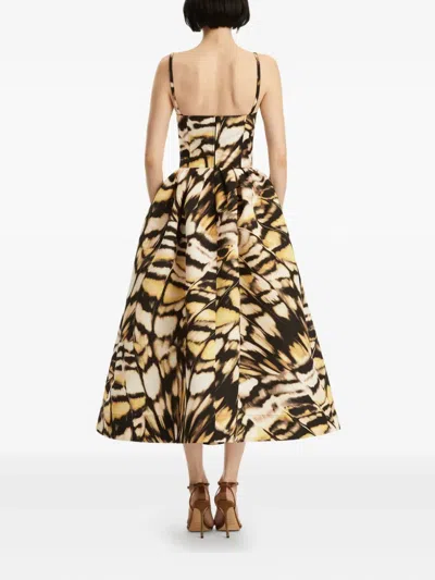 Oscar De La Renta Butterfly Faille Bustier Tea-length Dress In Multi