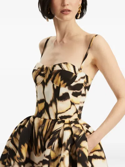 Oscar De La Renta Butterfly Faille Bustier Tea-length Dress In Multi