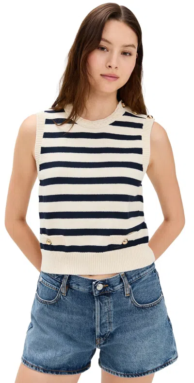 Frame The Harbor Button-embellished Striped Cotton-blend Vest In Neutral