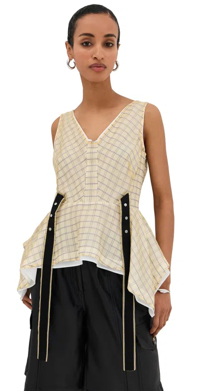 3.1 Phillip Lim Sleeveless Plaid Organza Flounce Top In Neutral