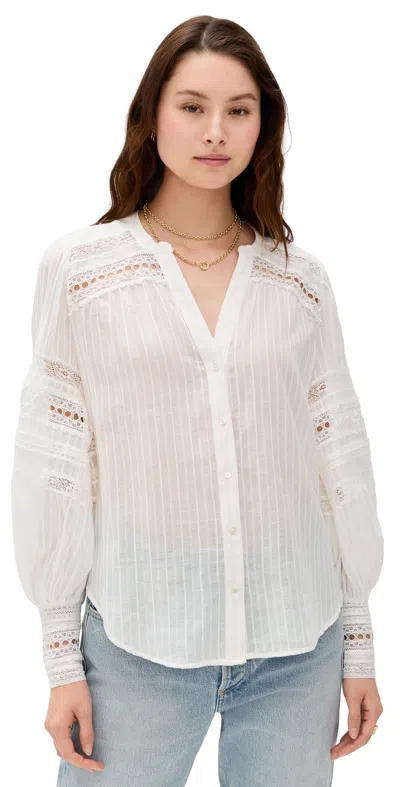 L'agence Kiera Semi-sheer Geometric-trim Blouse In White