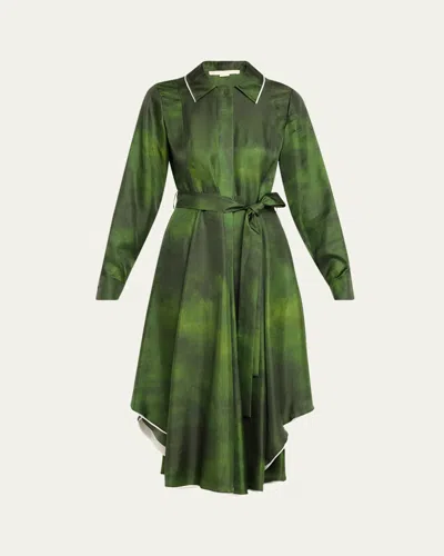 Jason Wu Collection Smudged Canvas Silk Twill Midi Shirtdress With Belt