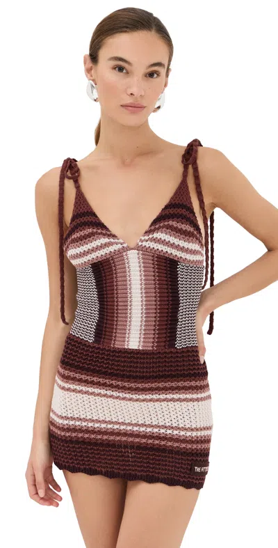 Attico Chocolate Brown Cotton Mini Dress In Multi