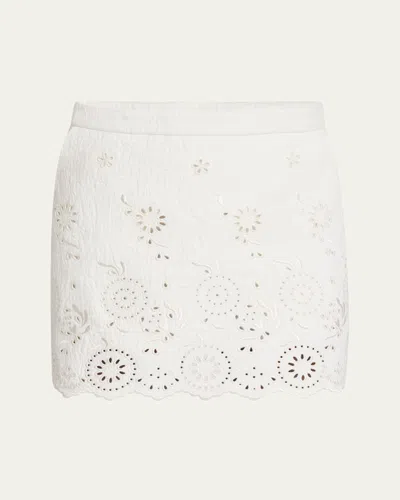 Chloé Mini Jupe Festonnée En Coton Mélangé Femme Blanc Taille 40 100% Coton