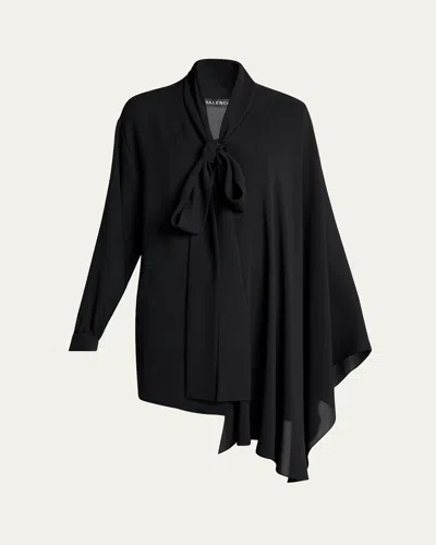Balenciaga Black Georgette Scarf Blouse In Black