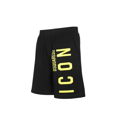 Dsquared2 Vertical Icon Print Jersey Sweat Shorts In Black