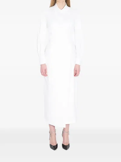 Max Mara Waist Belted French Cuffs Long Sleeve Midi Dress In White