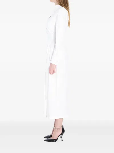 Max Mara Waist Belted French Cuffs Long Sleeve Midi Dress In White