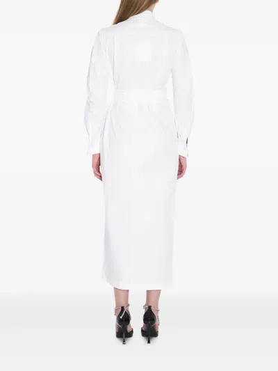 Max Mara Waist Belted French Cuffs Long Sleeve Midi Dress In White
