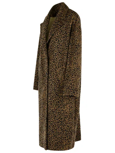 Golden Goose Single-breasted Cocoon Wool Coat With Jacquard Motif In Brown