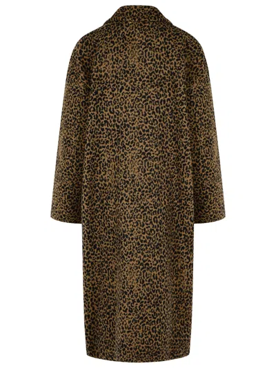 Golden Goose Single-breasted Cocoon Wool Coat With Jacquard Motif In Brown
