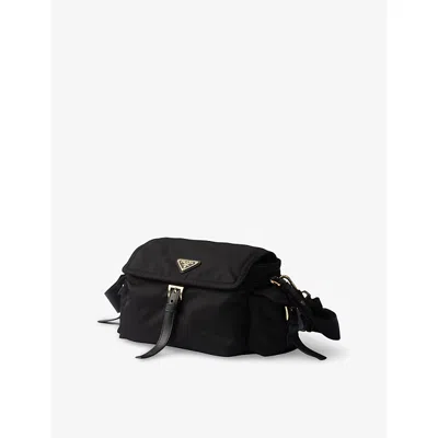 Prada Explore Medium Re-nylon Bag With Flap In Black