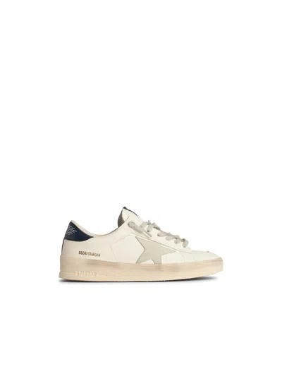 Golden Goose Mens Standard In White Leather With Grey Suede Star And Blue Leather Heel In Neutral