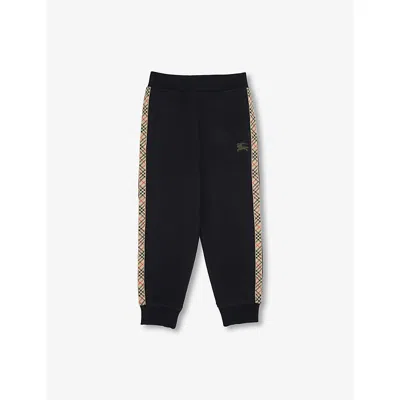 Burberry Jackson Check Trim Cotton Jogging Pants In Black