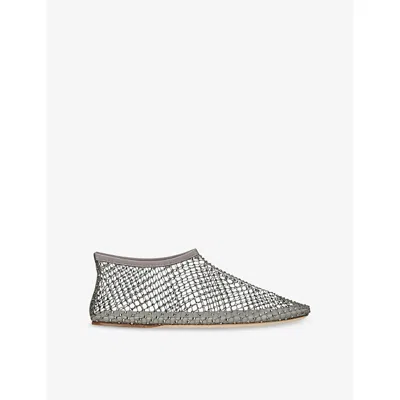 Christopher Esber Minette Embellished Mesh Flats In Gray
