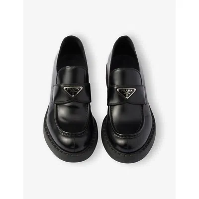 Prada Brushed Leather Loafers In Black