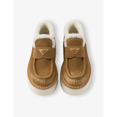 Prada Brown Logo Suede Loafers