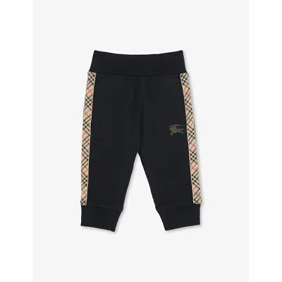 Burberry Jackson Check Trim Cotton Jogging Pants In Black