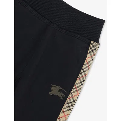 Burberry Jackson Check Trim Cotton Jogging Pants In Black