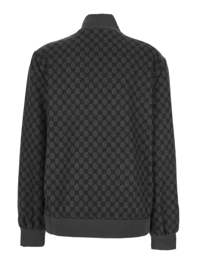 Gucci Grey Sweatshirt With High Neck And All-over Gg Print In Tech Fabric Woman In Gray