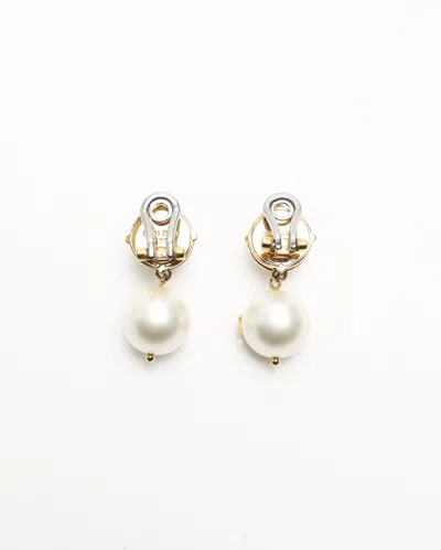 Miu Miu Rhinestone And Dangling Pearl Clip-on Earrings In Gold