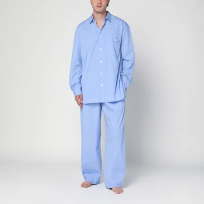 Tekla Organic Cotton Poplin Pajama Pants In Blue