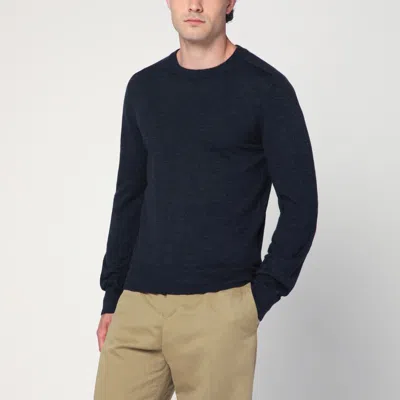 Maison Margiela Crewneck Sweater With Ribbed Cuffs And Elbow Patches In Blue