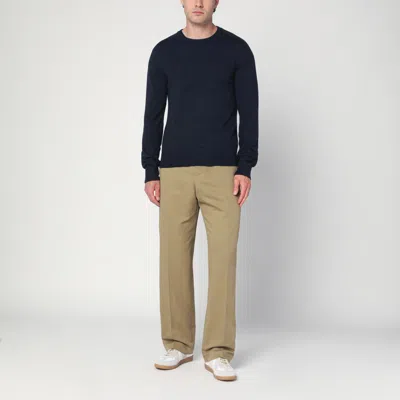 Maison Margiela Crewneck Sweater With Ribbed Cuffs And Elbow Patches In Blue