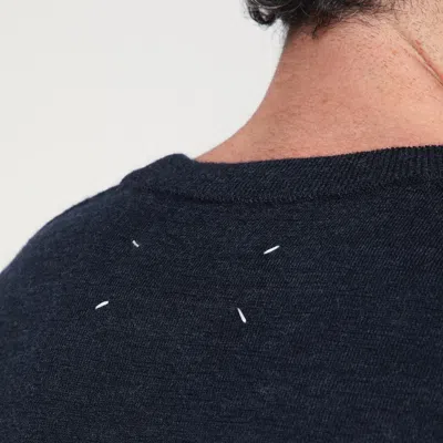 Maison Margiela Crewneck Sweater With Ribbed Cuffs And Elbow Patches In Blue