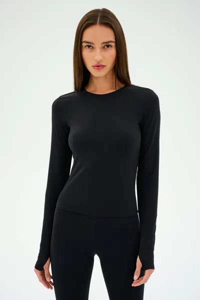 Splits59 Airweight Lite Long Sleeve Waist Length Top In Black In Blue