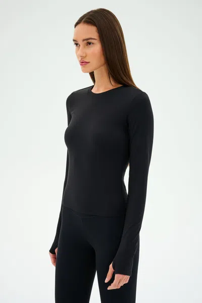 Splits59 Airweight Lite Long Sleeve Waist Length Top In Black In Blue