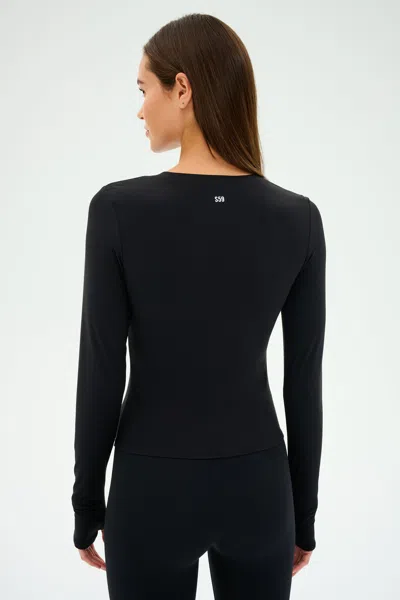 Splits59 Airweight Lite Long Sleeve Waist Length Top In Black In Blue